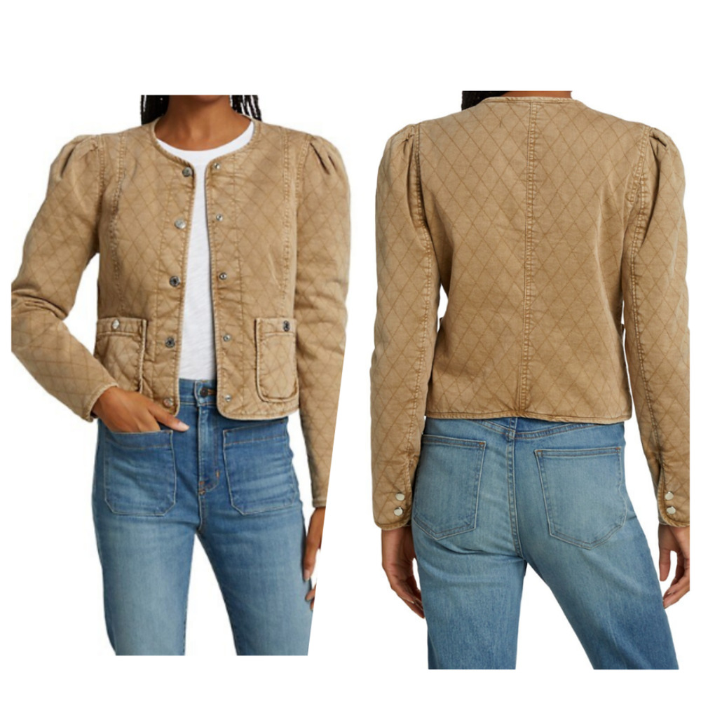 New Veronica Beard Camilla Quilted Jacket Tan Sierra Puff Sleeve Sz XS
